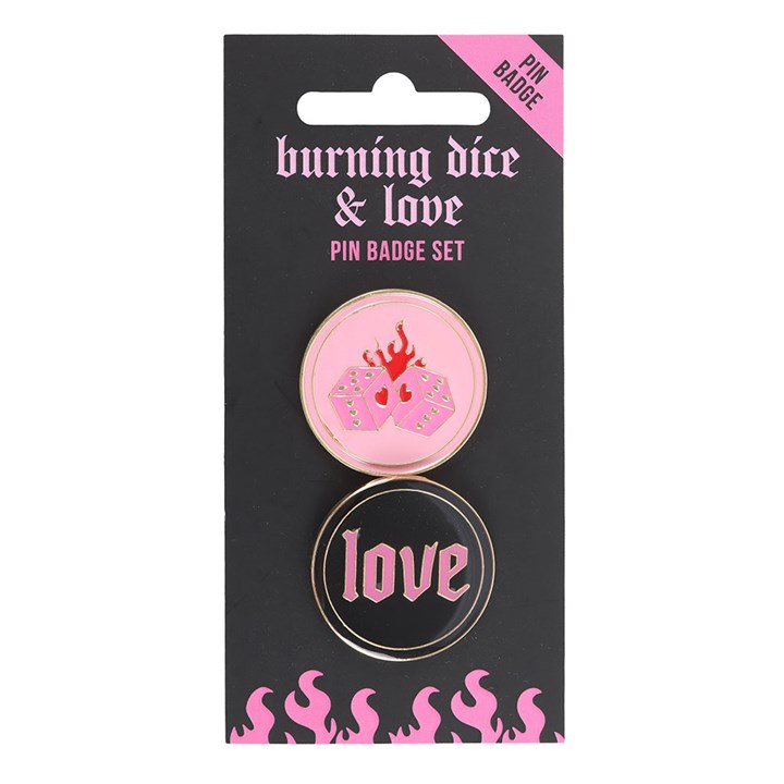FLAMING DICE PIN BADGE SET