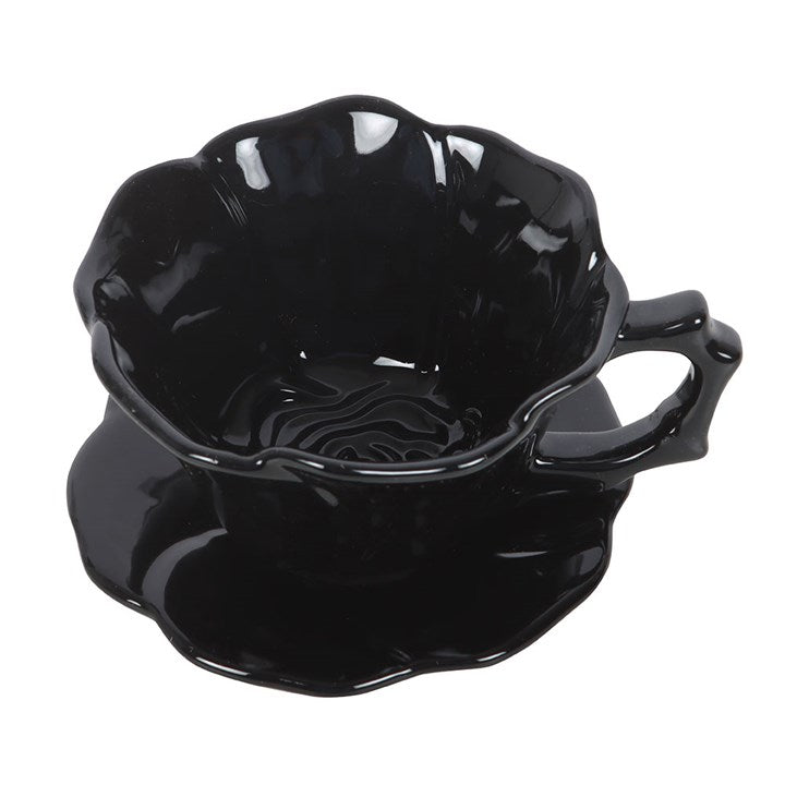 BLACK ROSE TEACUP + SAUCER