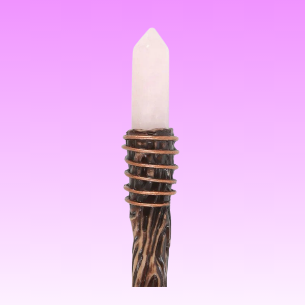 THIN ROSE QUARTZ CRYSTAL WAND