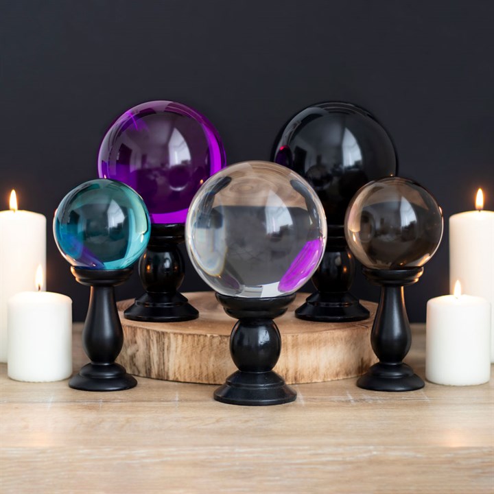 LARGE BLACK CRYSTAL BALL ON STAND