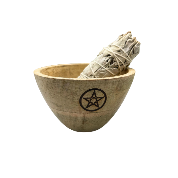 SMALL PENTAGRAM WOODEN SMUDGE + RITUAL BOWL
