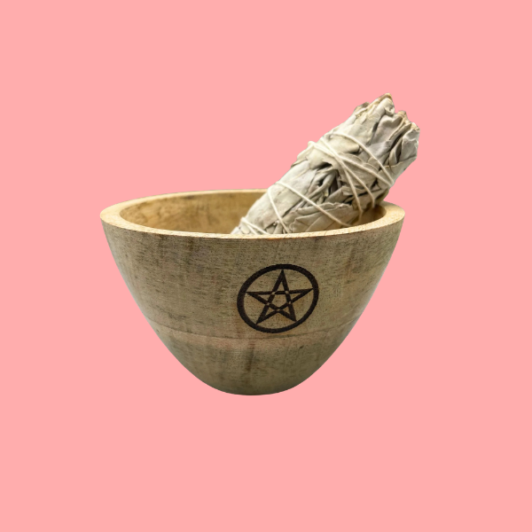 SMALL PENTAGRAM WOODEN SMUDGE + RITUAL BOWL