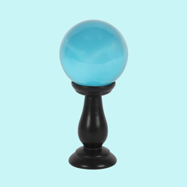 SMALL TEAL CRYSTAL BALL ON STAND
