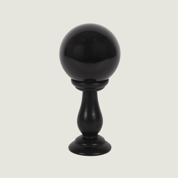 SMALL BLACK CRYSTAL BALL ON STAND