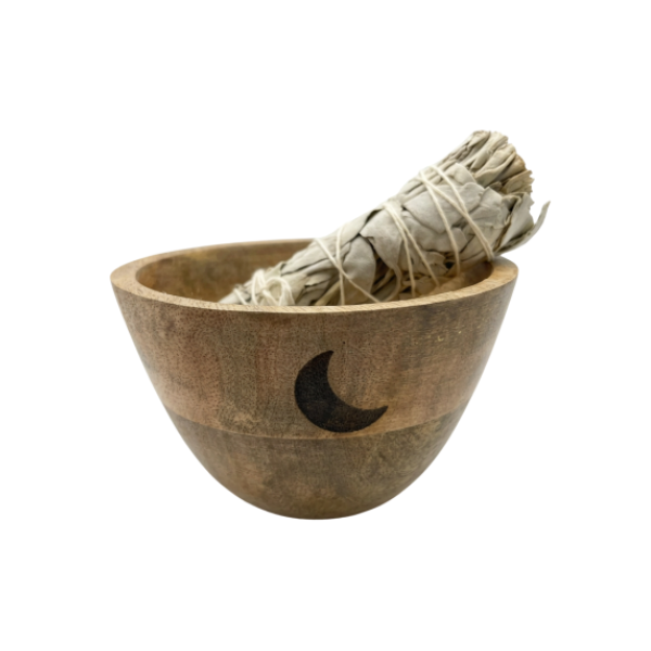 SMALL CRESCENT MOON WOODEN SMUDGE + RITUAL BOWL