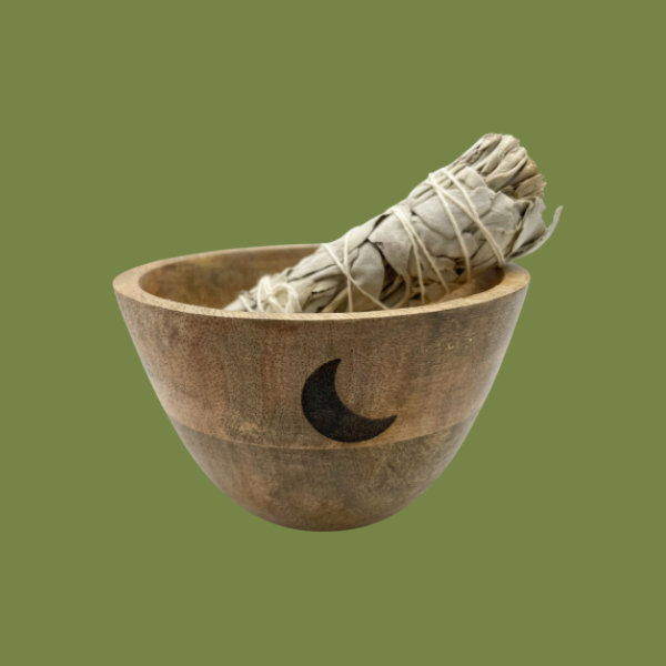 SMALL CRESCENT MOON WOODEN SMUDGE + RITUAL BOWL