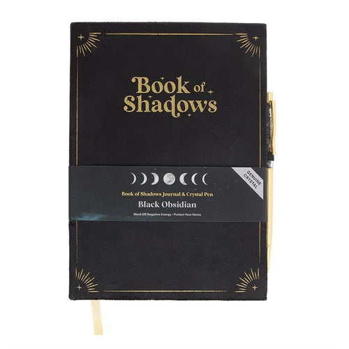 BOOK OF SHADOWS JOURNAL WITH BLACK OBSIDIAN CRYSTAL PEN