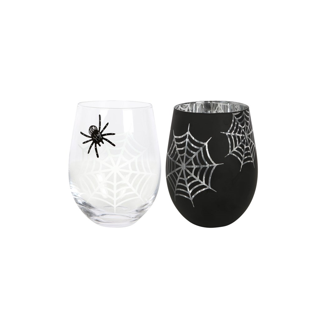 SPIDER WEB STEMLESS WINE GLASSES (SET OF 2)