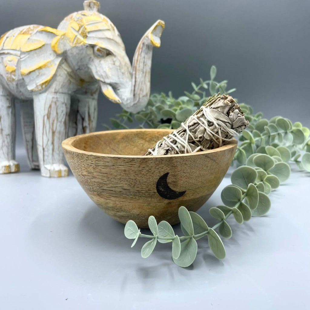 CRESCENT MOON WOODEN SMUDGE + RITUAL BOWL