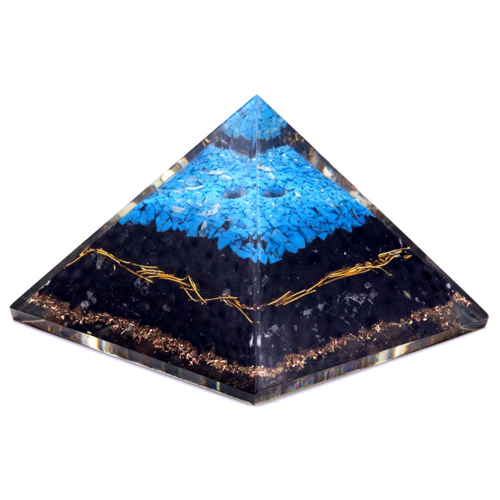 TURQUOISE + BLACK TOURMALINE ORGONITE PYRAMID