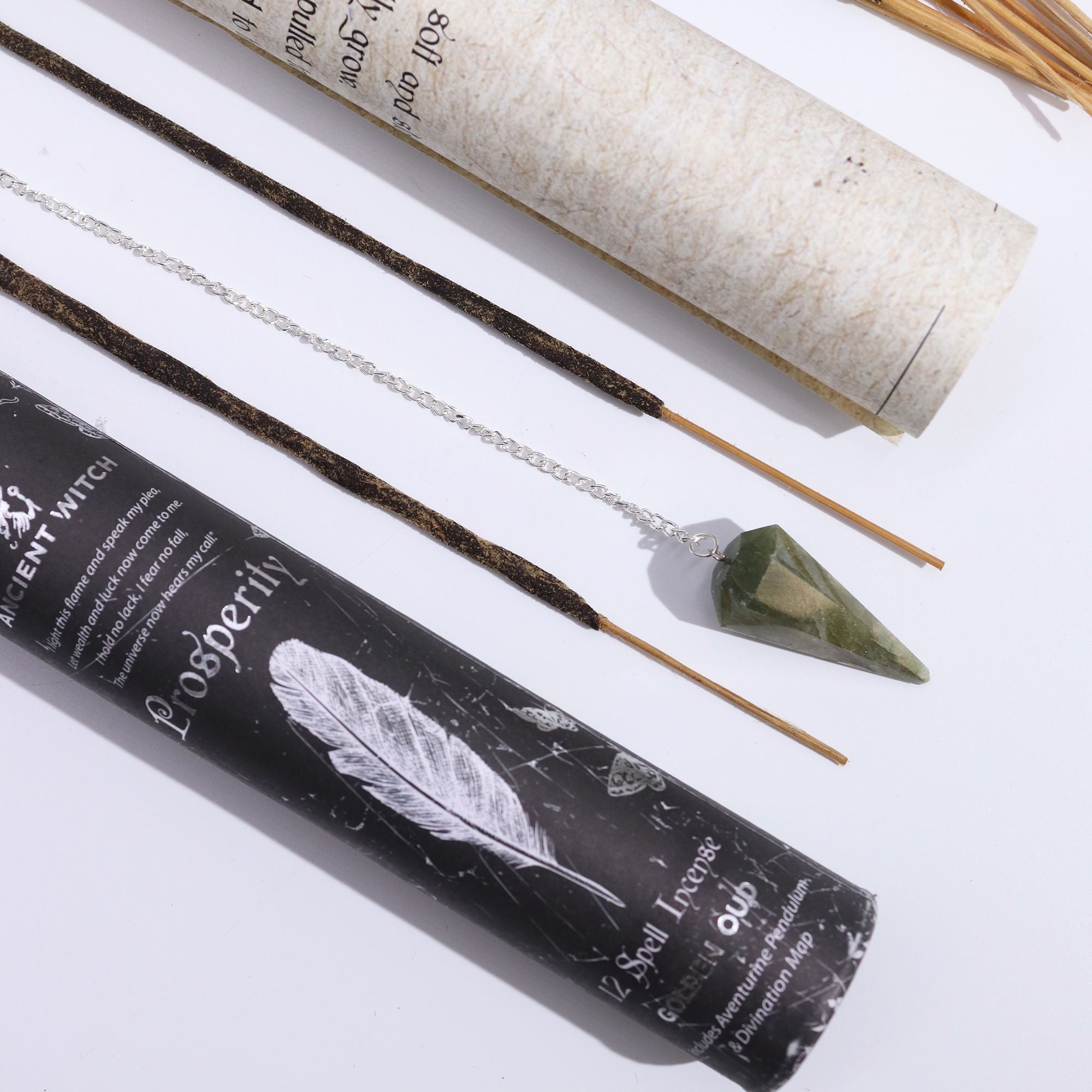 PROSPERITY SPELL INCENSE + AVENTURINE PENDULUM SET
