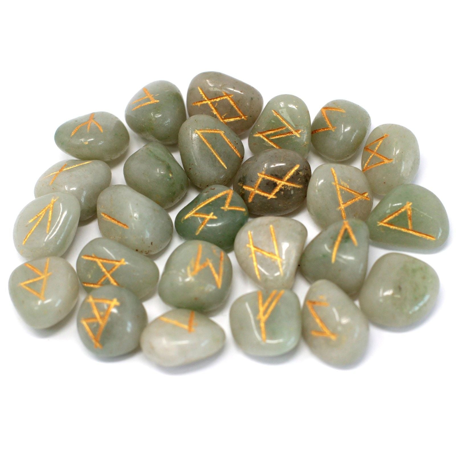 GREEN AVENTURINE RUNE STONE SET IN POUCH