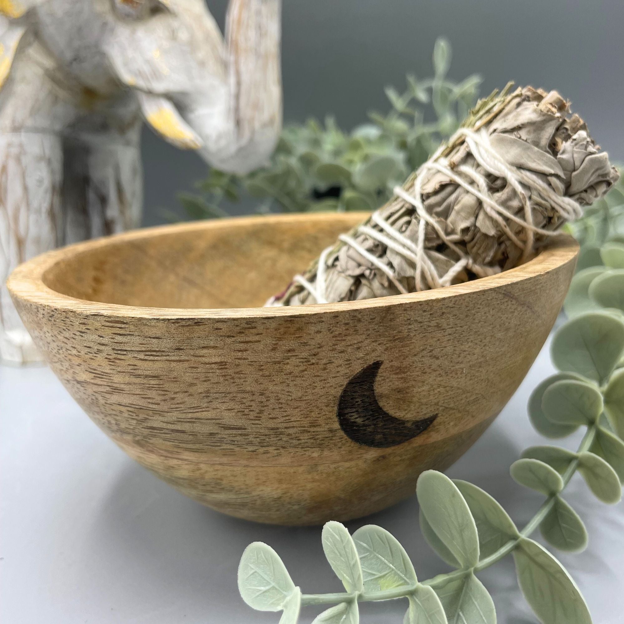 CRESCENT MOON WOODEN SMUDGE + RITUAL BOWL