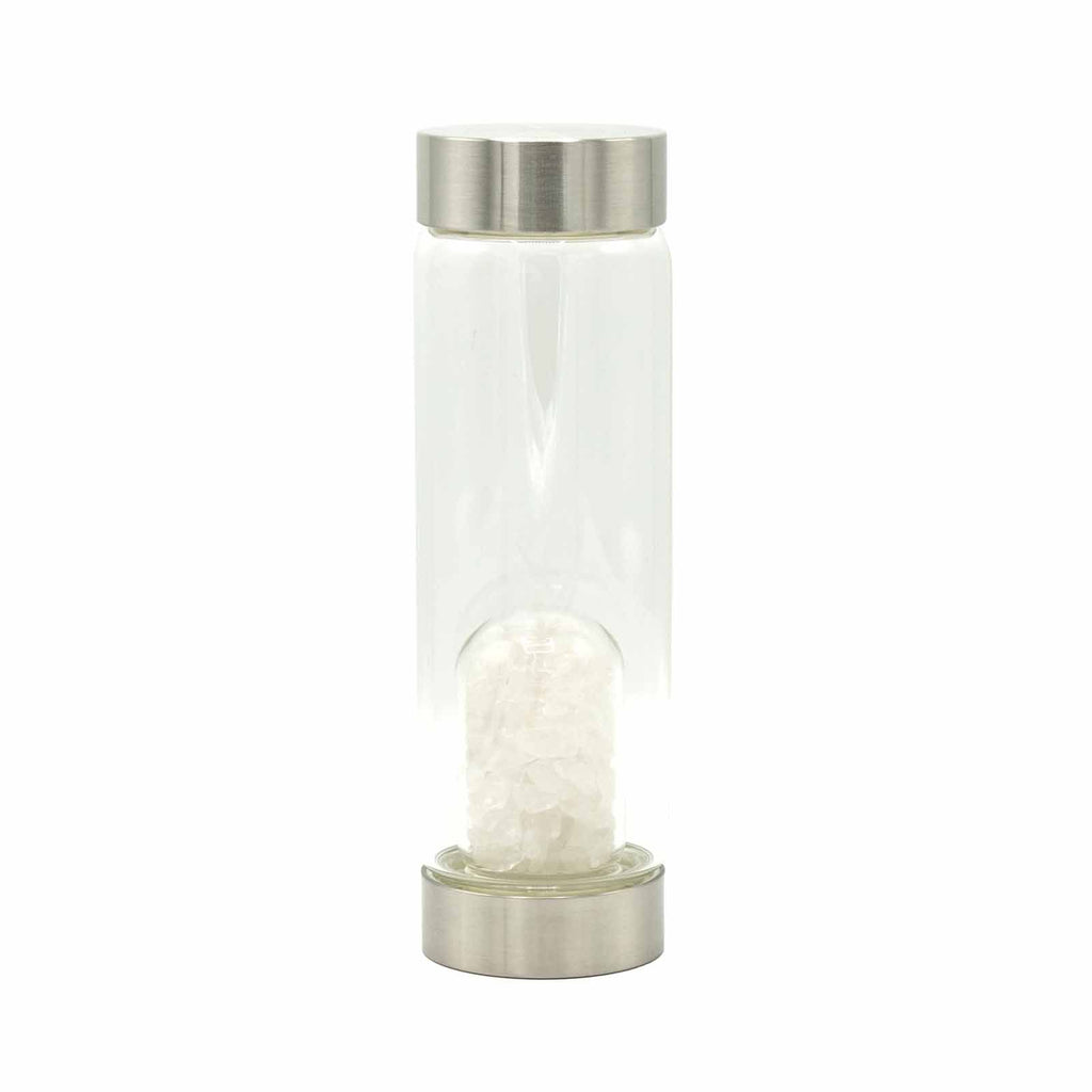 CLEAR QUARTZ CRYSTAL INFUSED GLASS WATER BOTTLE