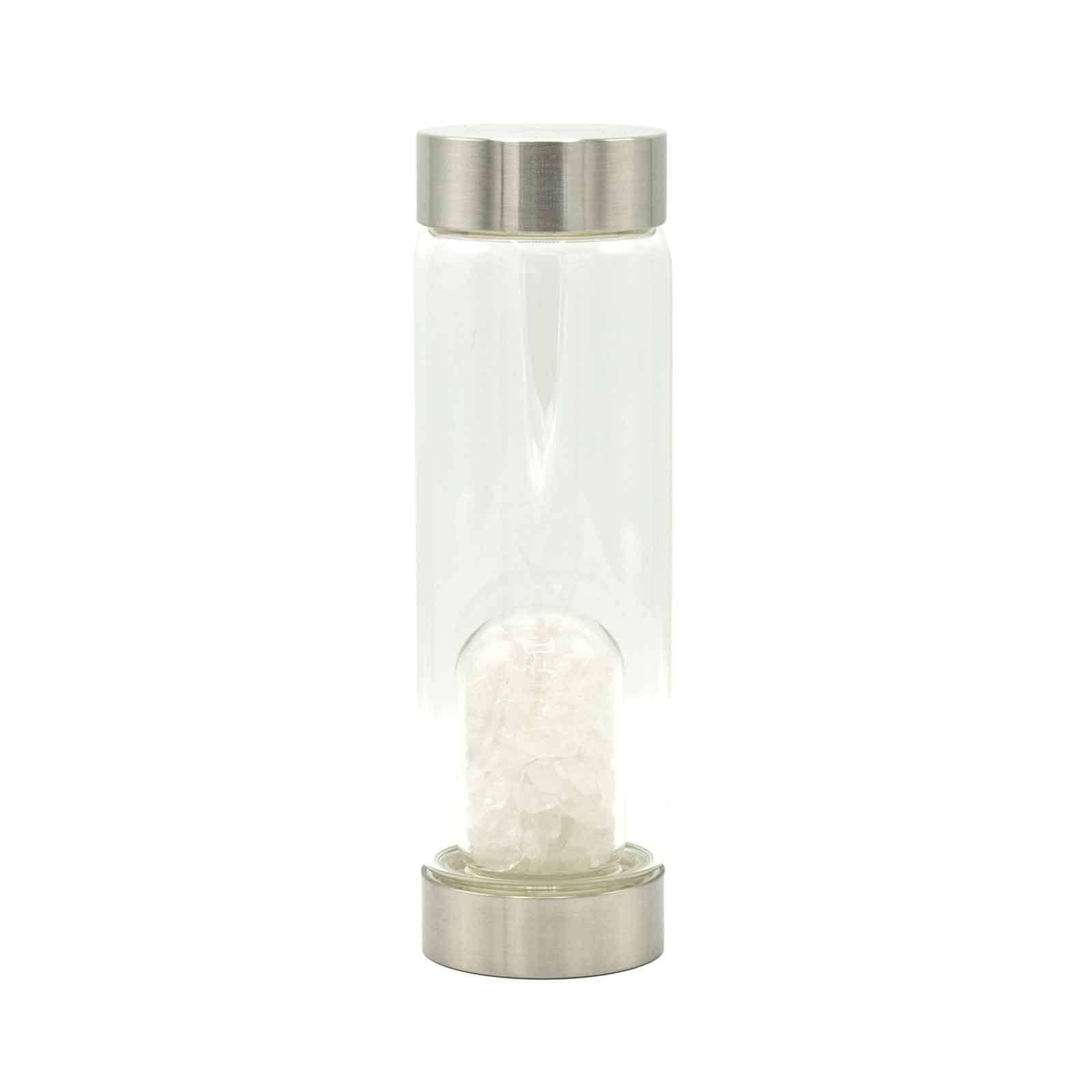 CLEAR QUARTZ CRYSTAL INFUSED GLASS WATER BOTTLE