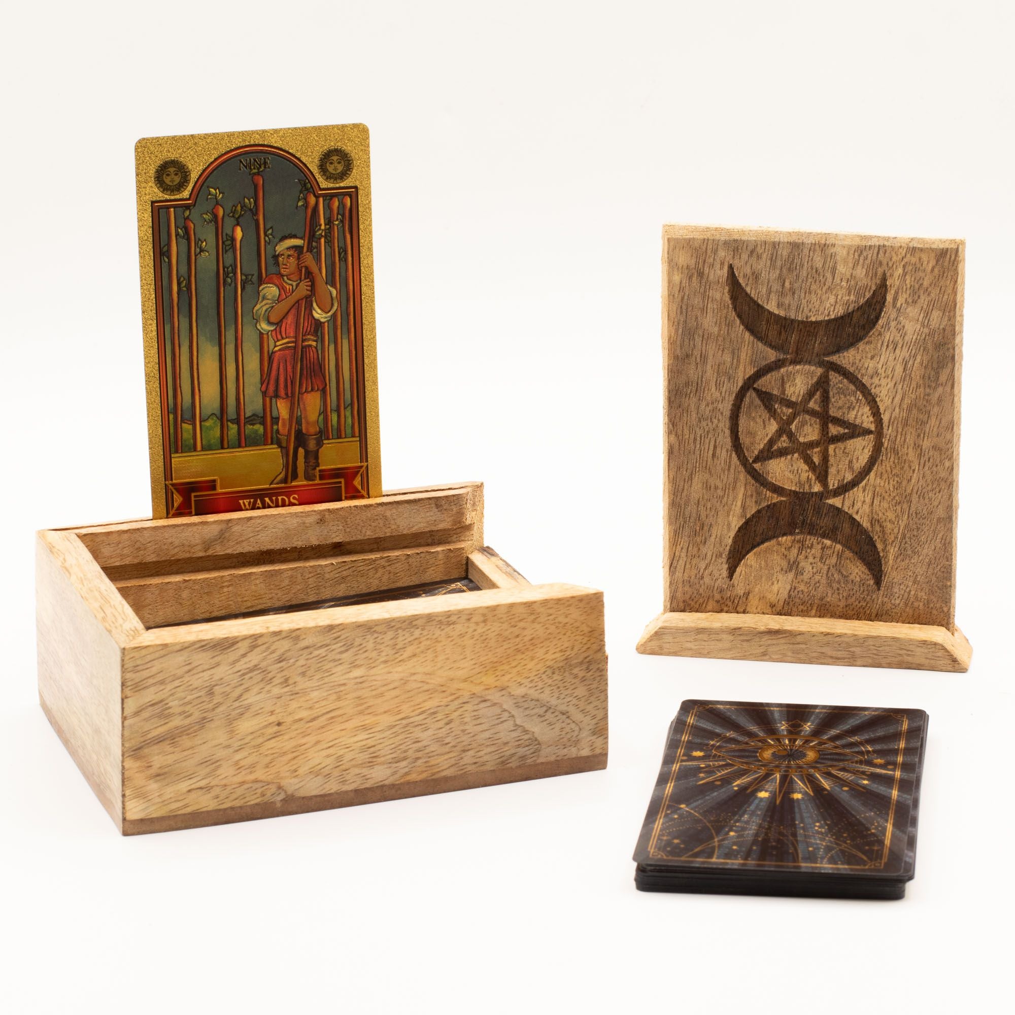 TRIPLE MOON PENTACLE TAROT CARD BOX + HOLDER