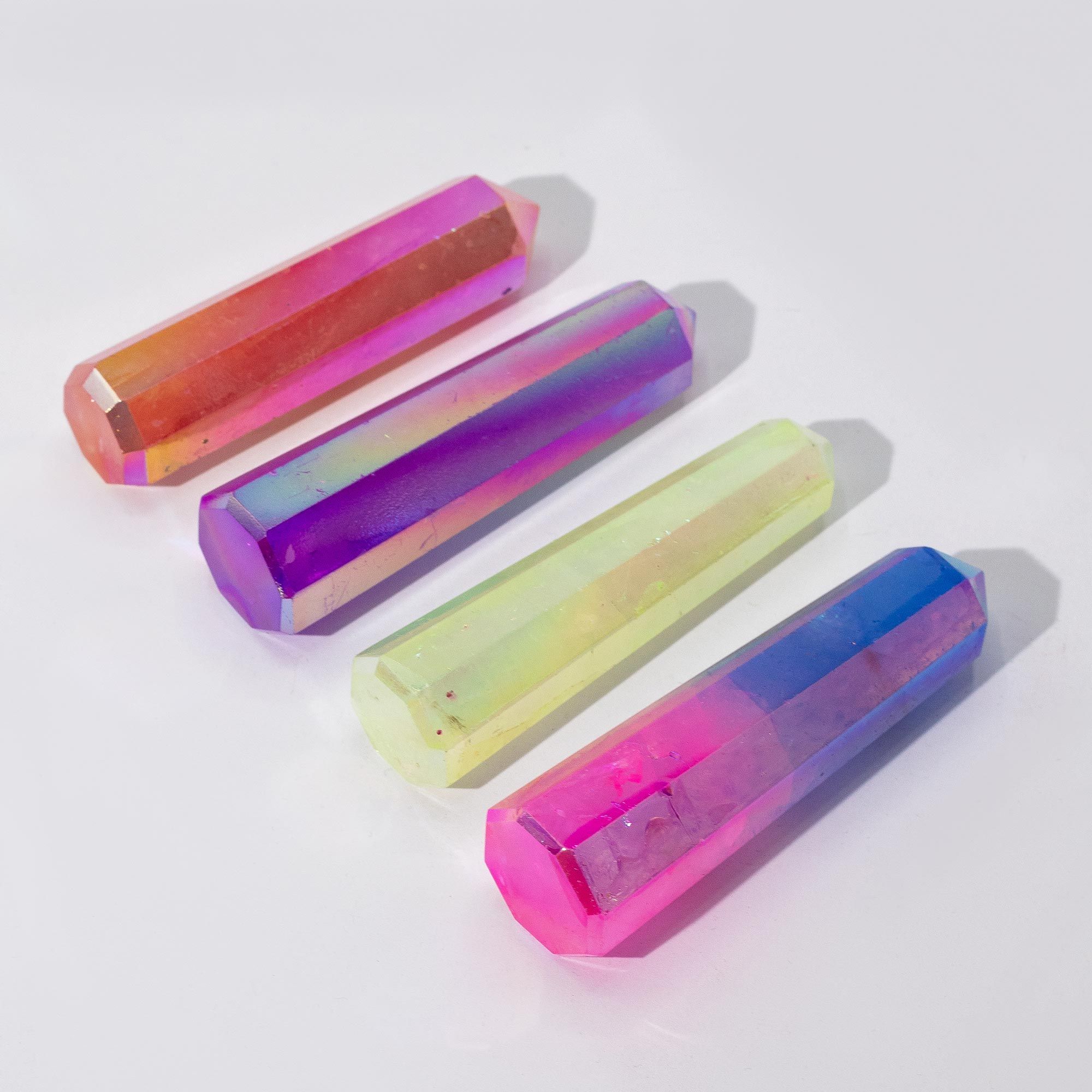 PALE GREEN AURORA CRYSTAL QUARTZ OBELISK POINT (9CM)