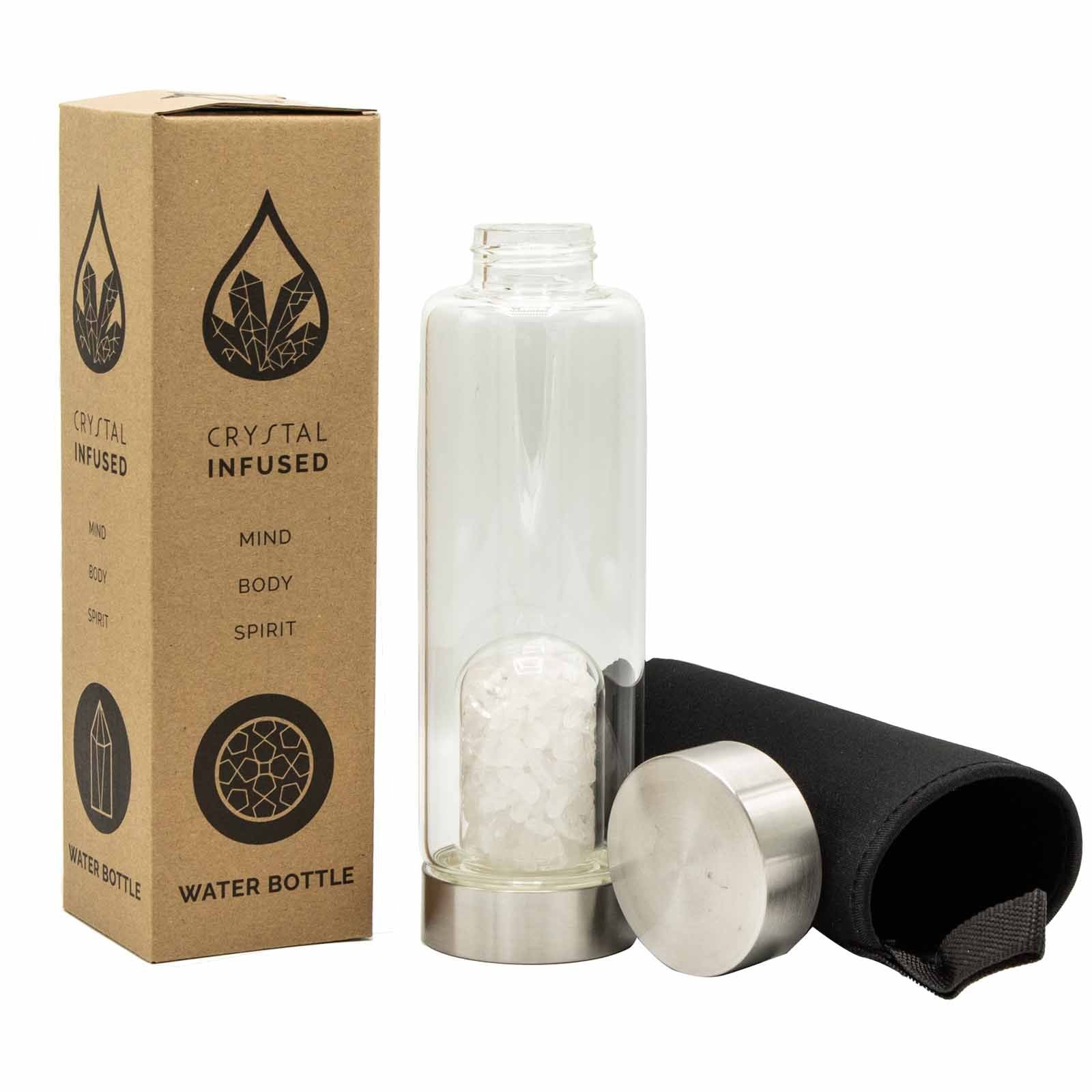 CLEAR QUARTZ CRYSTAL INFUSED GLASS WATER BOTTLE