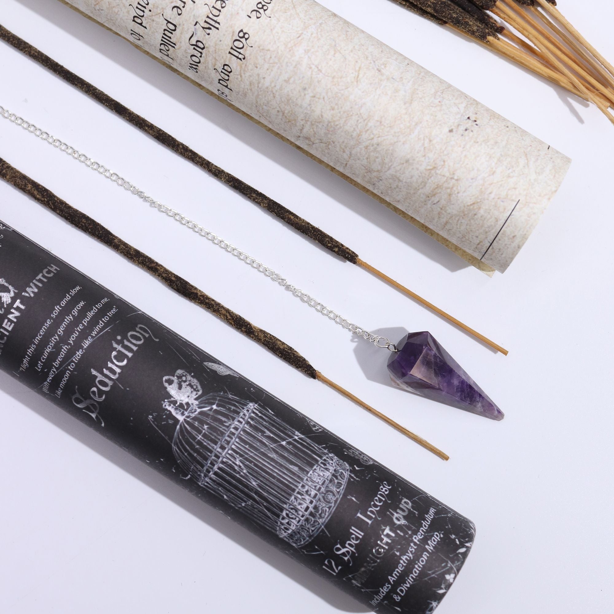 SEDUCTION SPELL INCENSE + AMETHYST PENDULUM SET