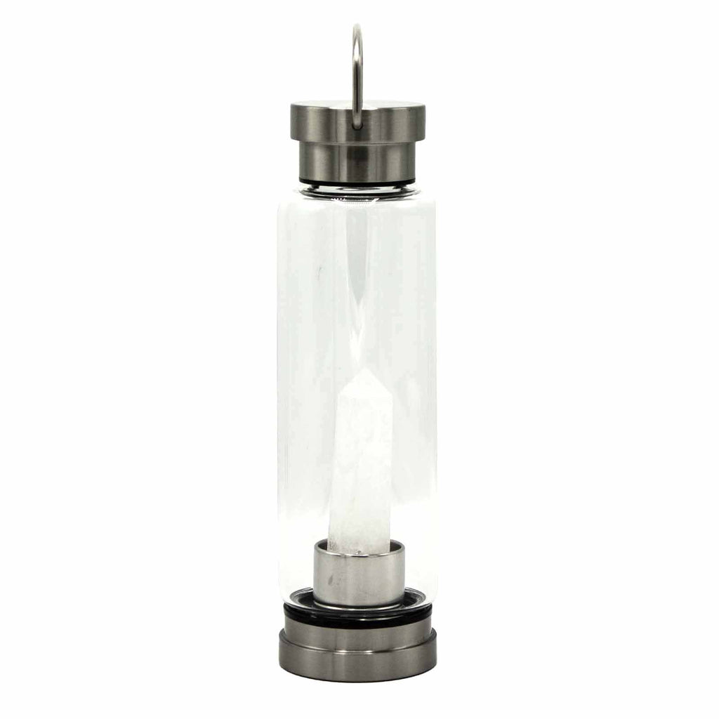 CLEAR QUARTZ CRYSTAL INFUSED GLASS WATER BOTTLE