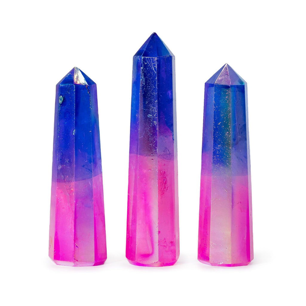 PINK + BLUE AURORA CRYSTAL QUARTZ OBELISK POINT (9CM)