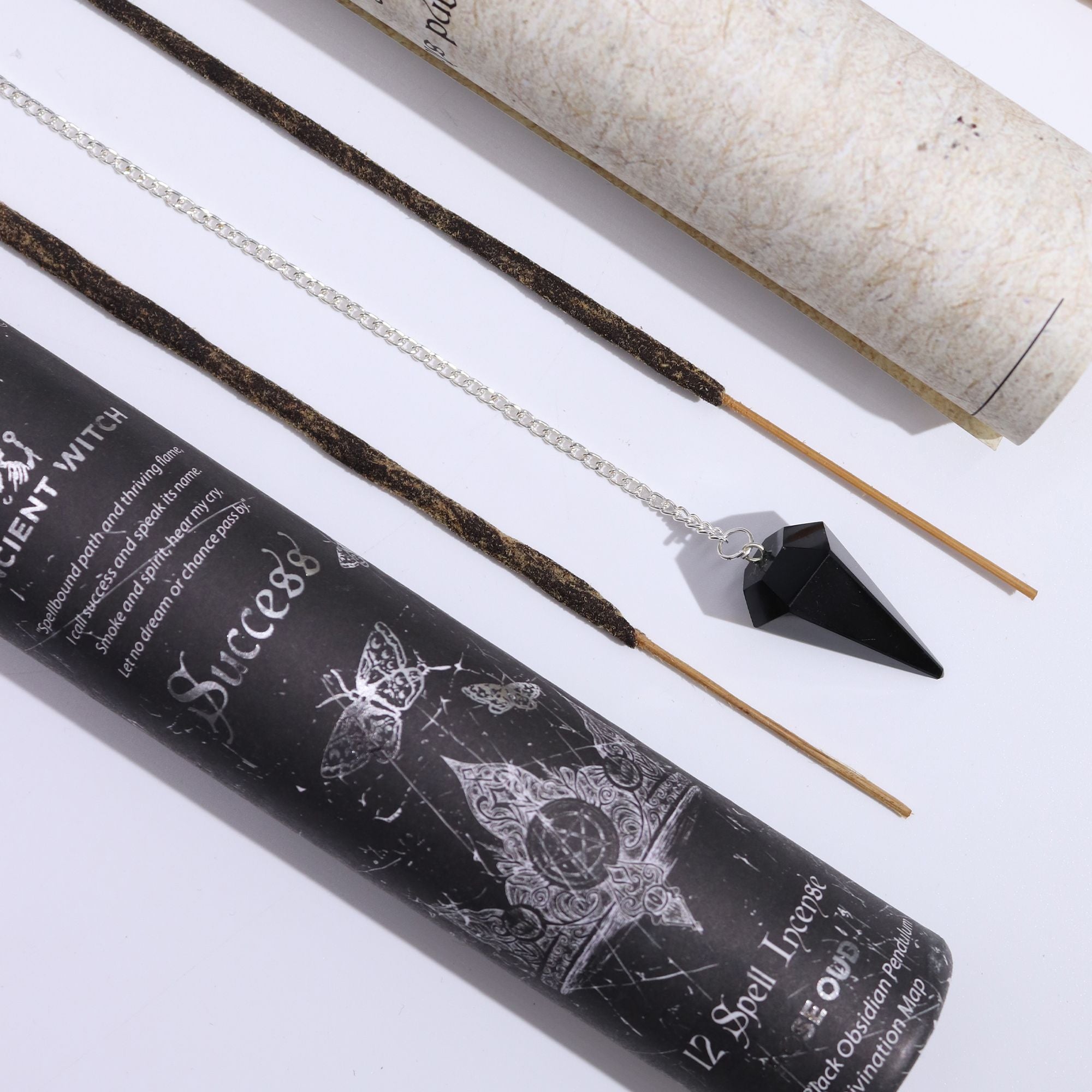 SUCCESS SPELL INCENSE + BLACK OBSIDIAN PENDULUM SET