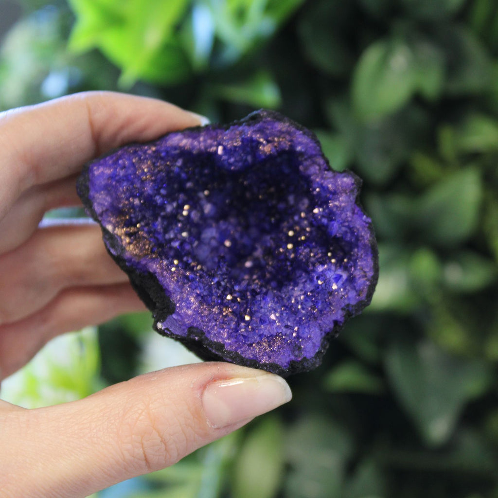 BLACK + TURQUOISE + PURPLE CALCITE GEODE