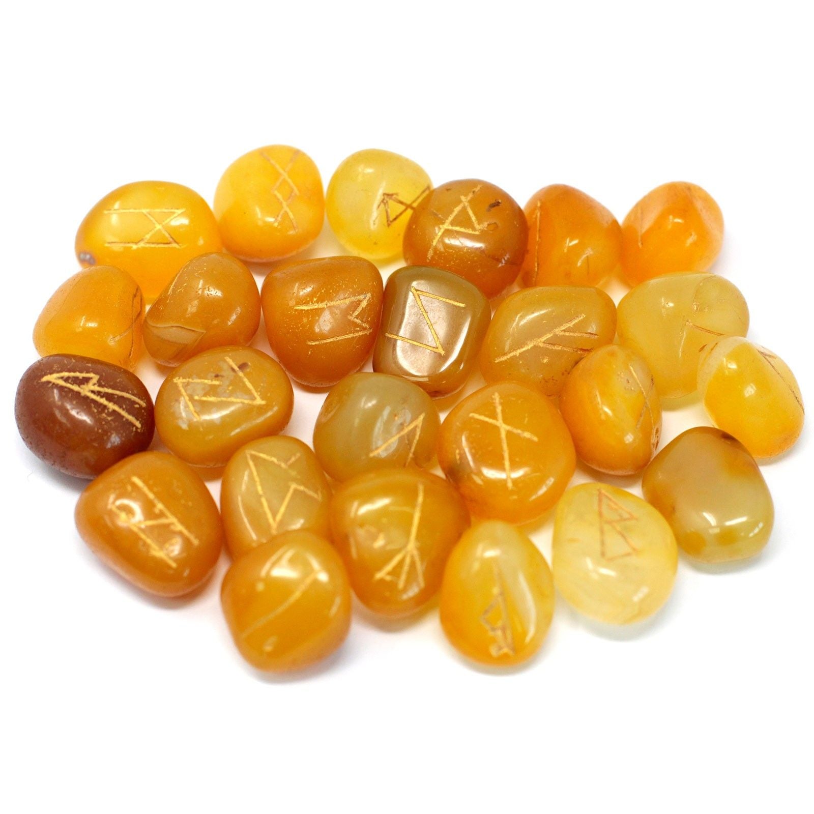 YELLOW ONYX RUNE STONE SET IN POUCH