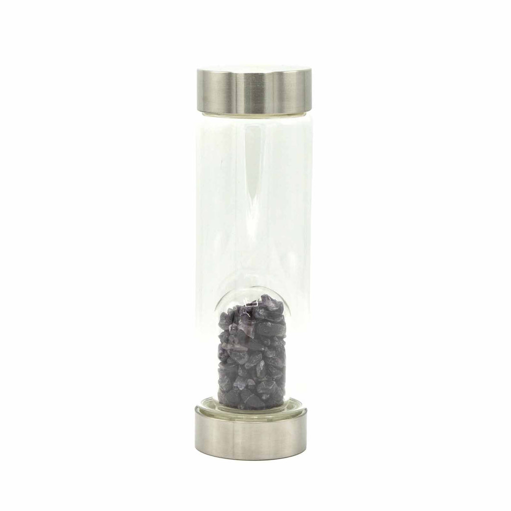 AMETHYST CRYSTAL CHIP INFUSED GLASS WATER BOTTLE