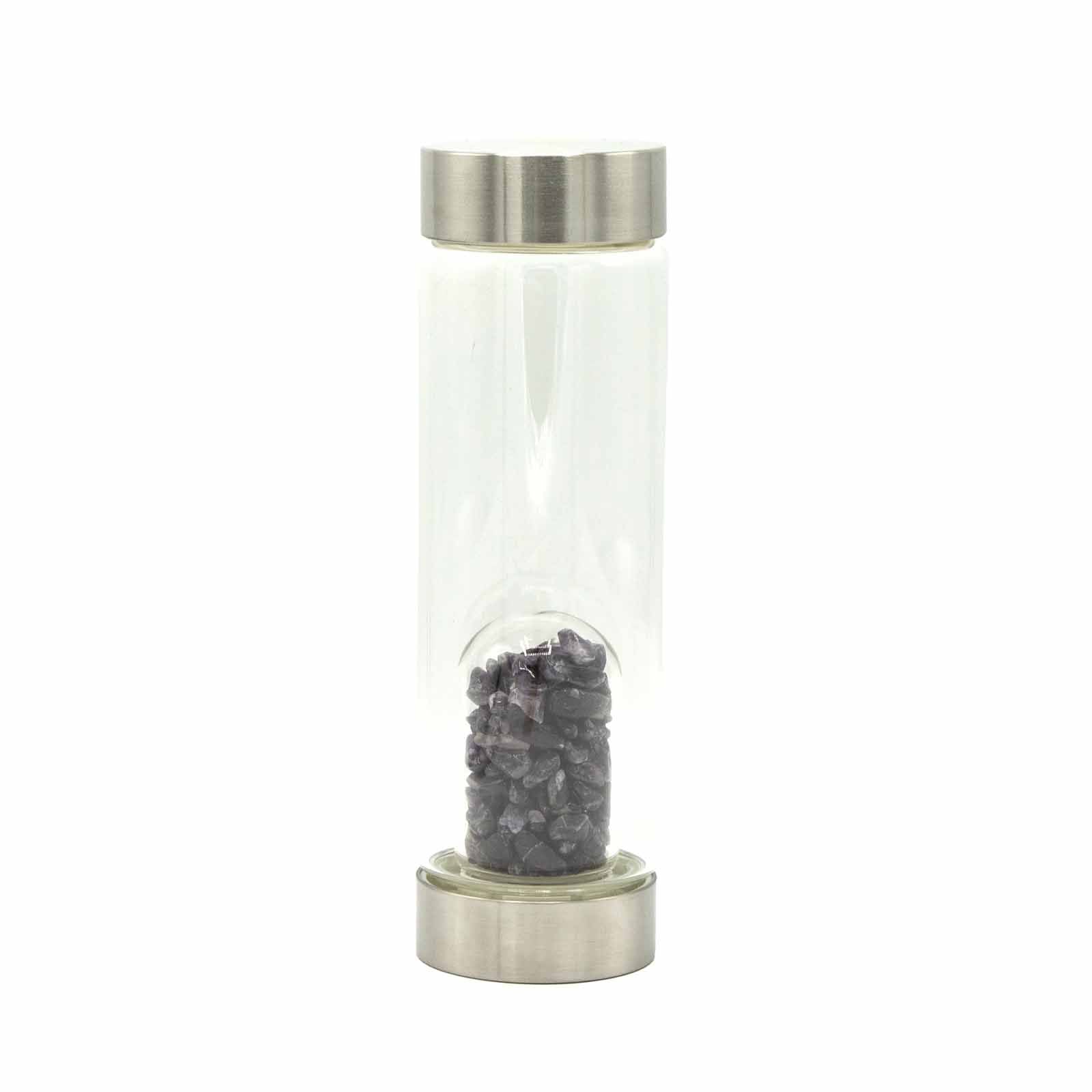 AMETHYST CRYSTAL CHIP INFUSED GLASS WATER BOTTLE