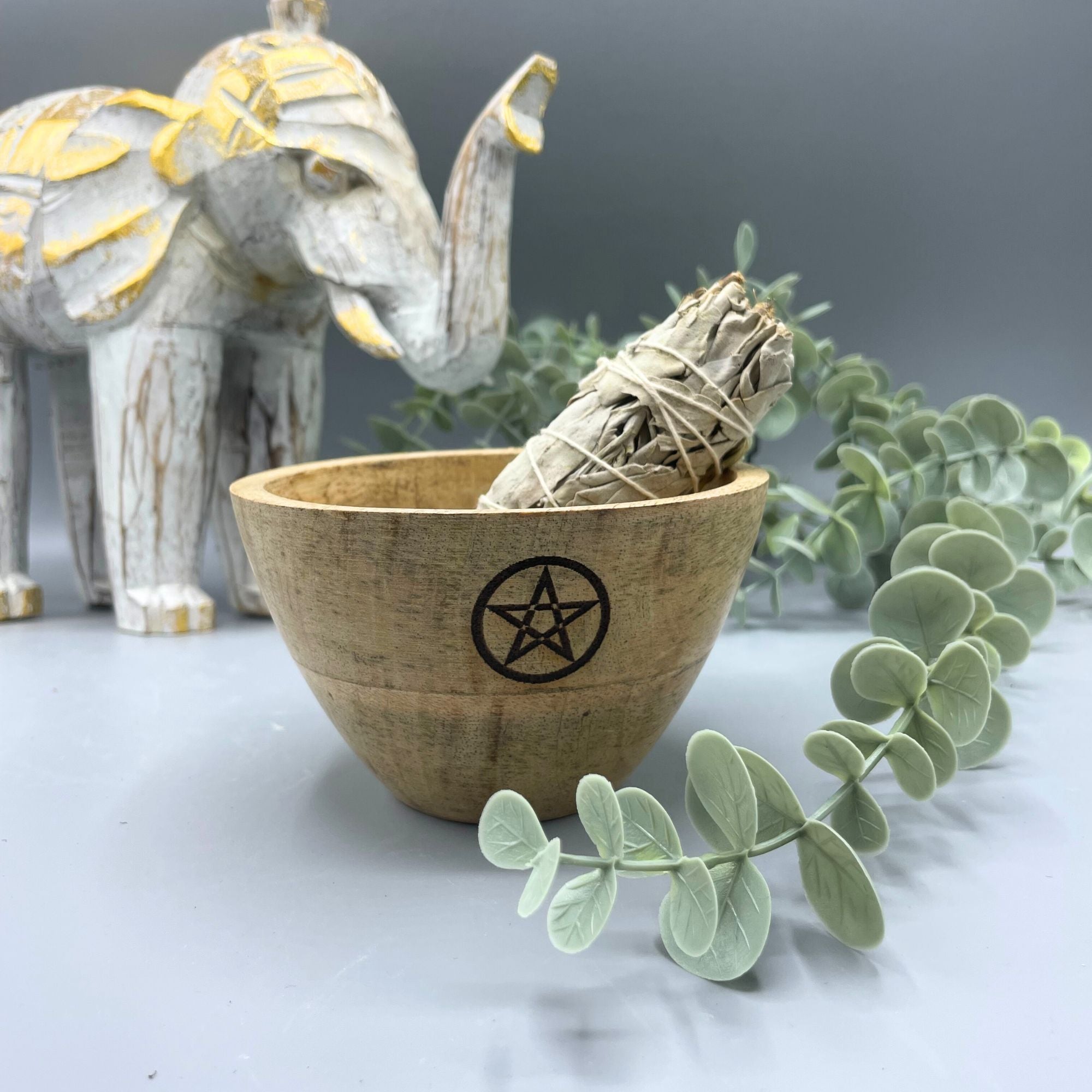 SMALL PENTAGRAM WOODEN SMUDGE + RITUAL BOWL