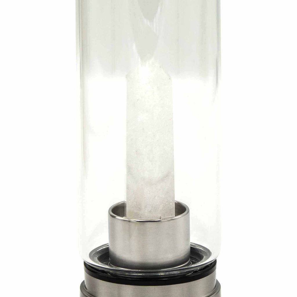 CLEAR QUARTZ CRYSTAL INFUSED GLASS WATER BOTTLE