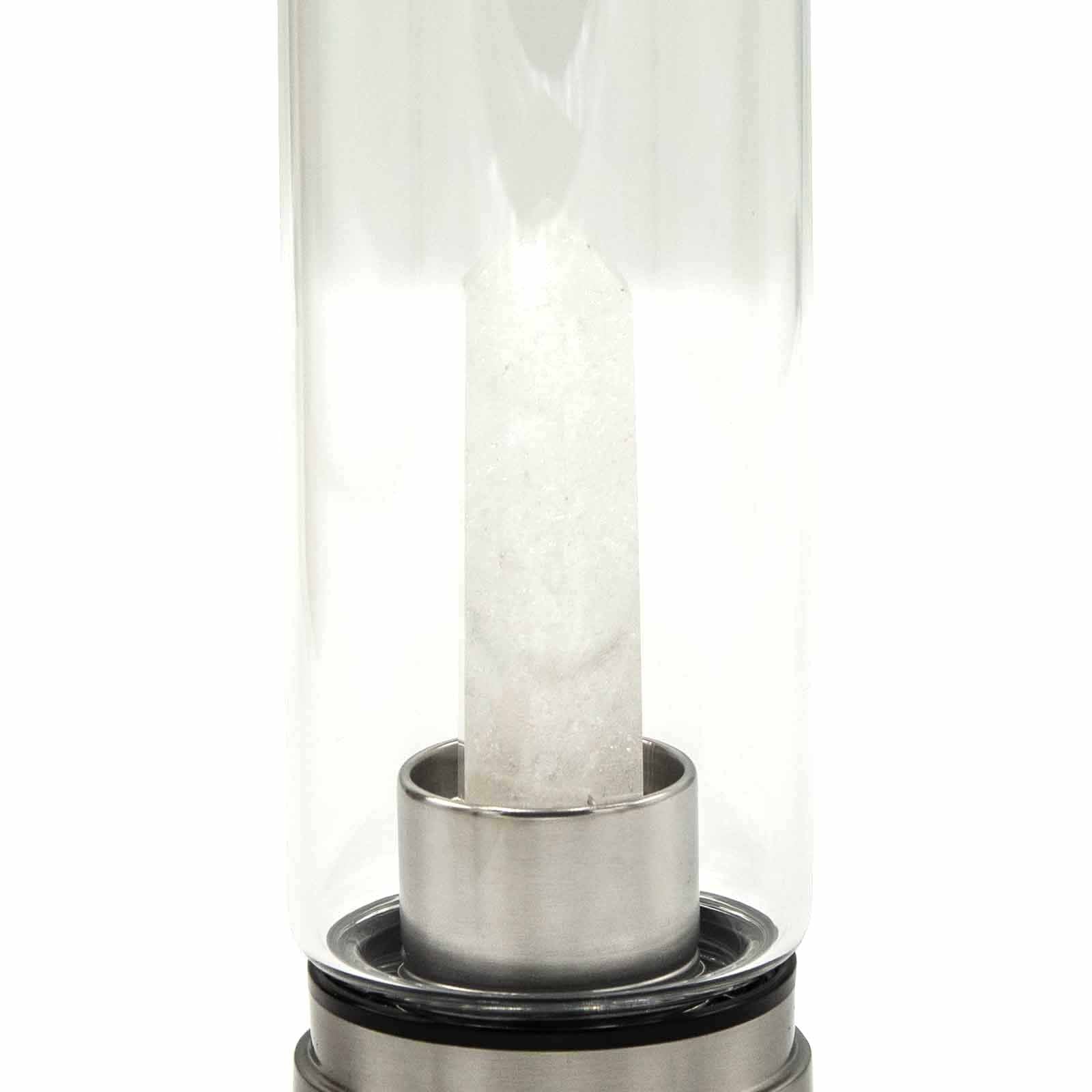 CLEAR QUARTZ CRYSTAL INFUSED GLASS WATER BOTTLE