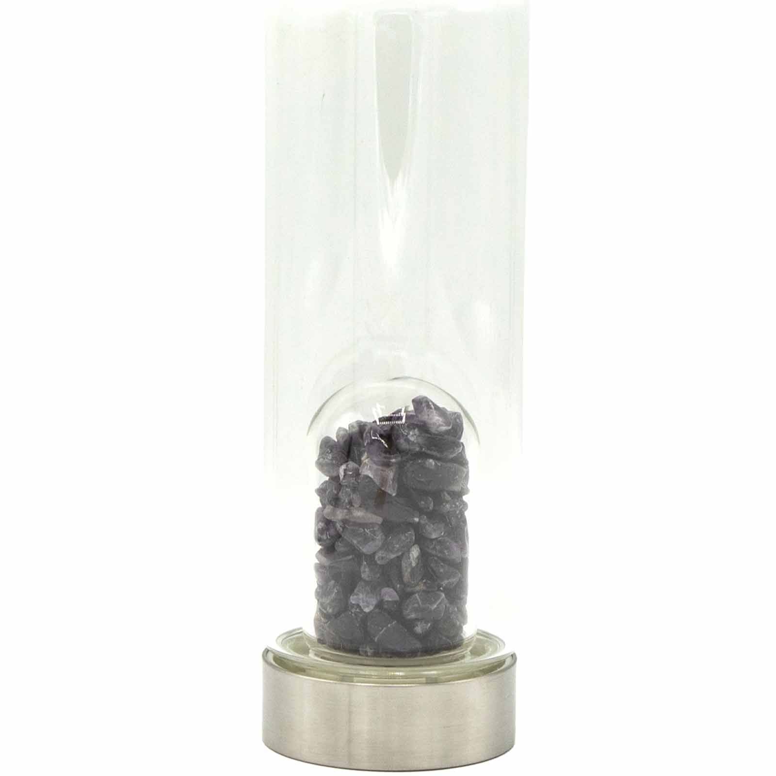 AMETHYST CRYSTAL CHIP INFUSED GLASS WATER BOTTLE