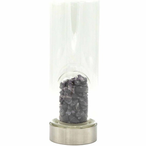 AMETHYST CRYSTAL CHIP INFUSED GLASS WATER BOTTLE