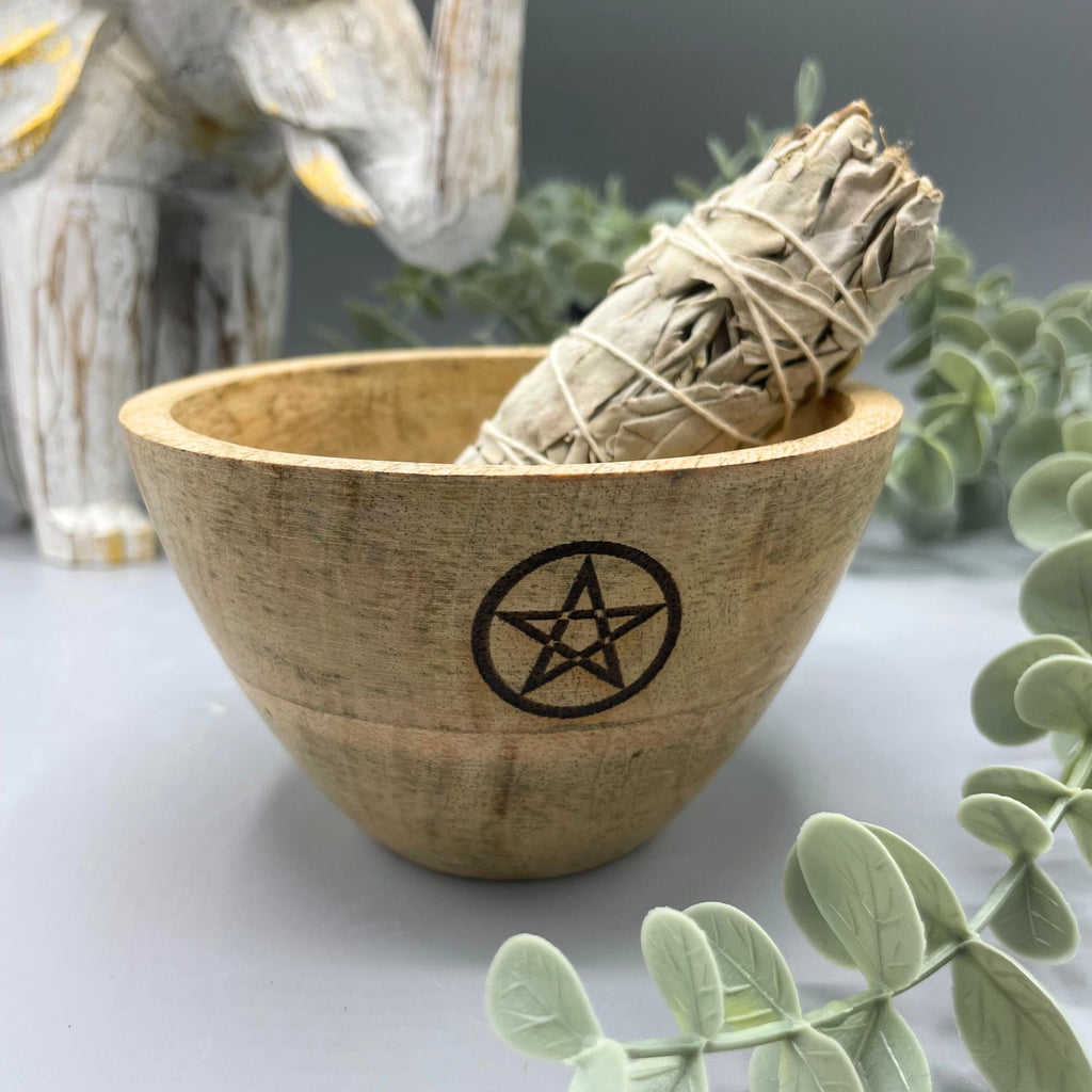 SMALL PENTAGRAM WOODEN SMUDGE + RITUAL BOWL