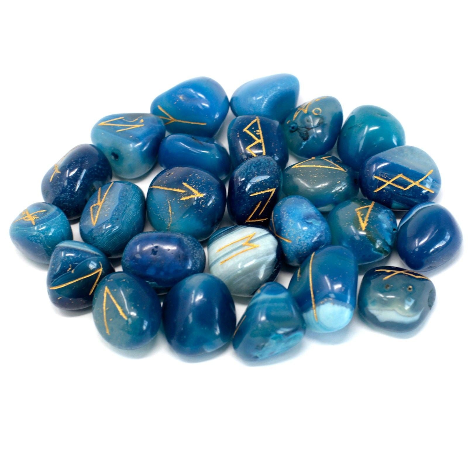 BLUE ONYX RUNE STONE SET IN POUCH