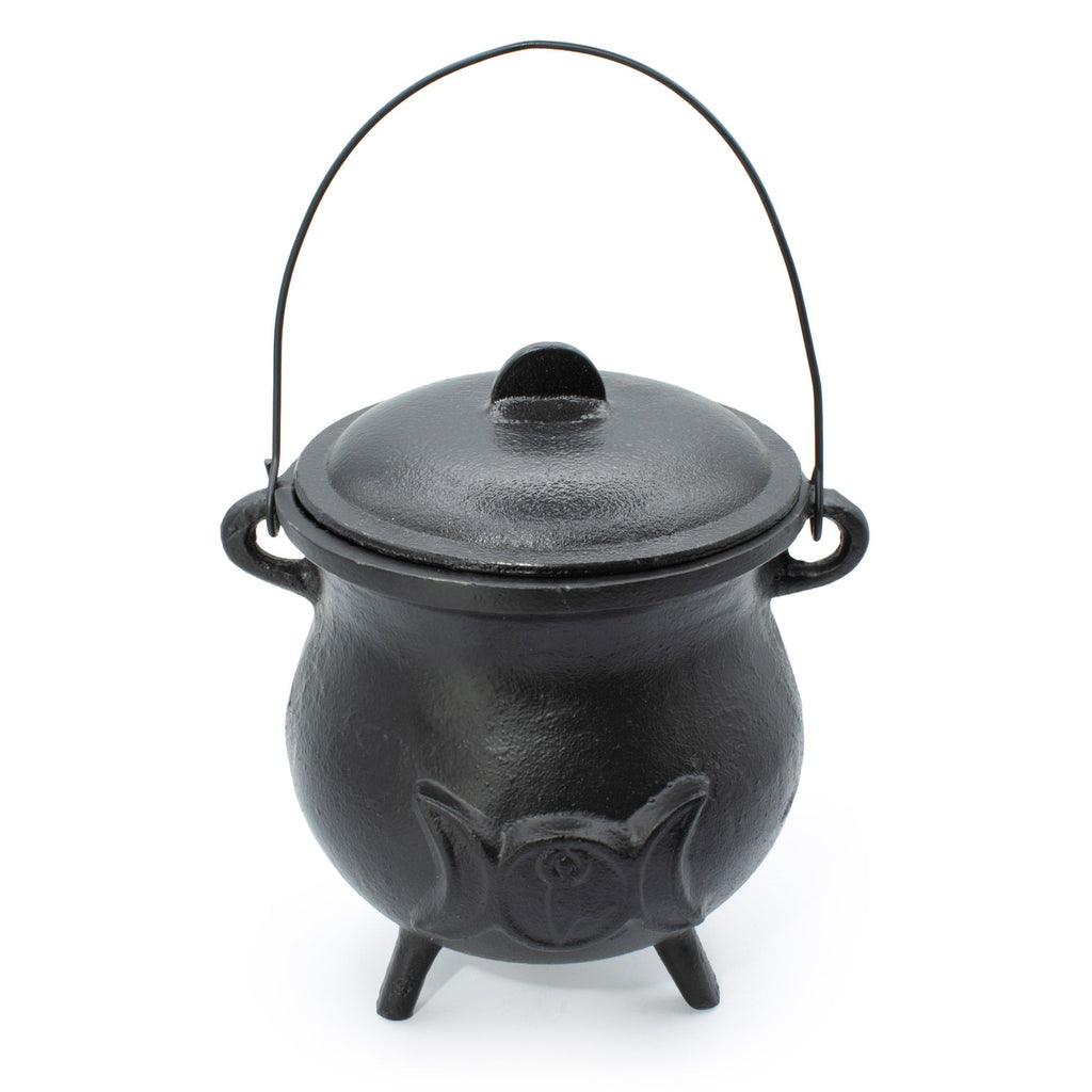 LARGE CAST IRON TRIPLE MOON CAULDRON