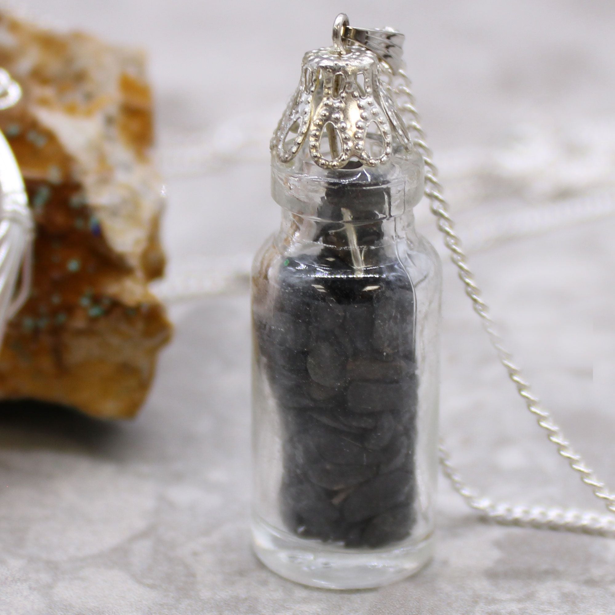 BLACK ONYX CRYSTAL BOTTLE PENDANT NECKLACE