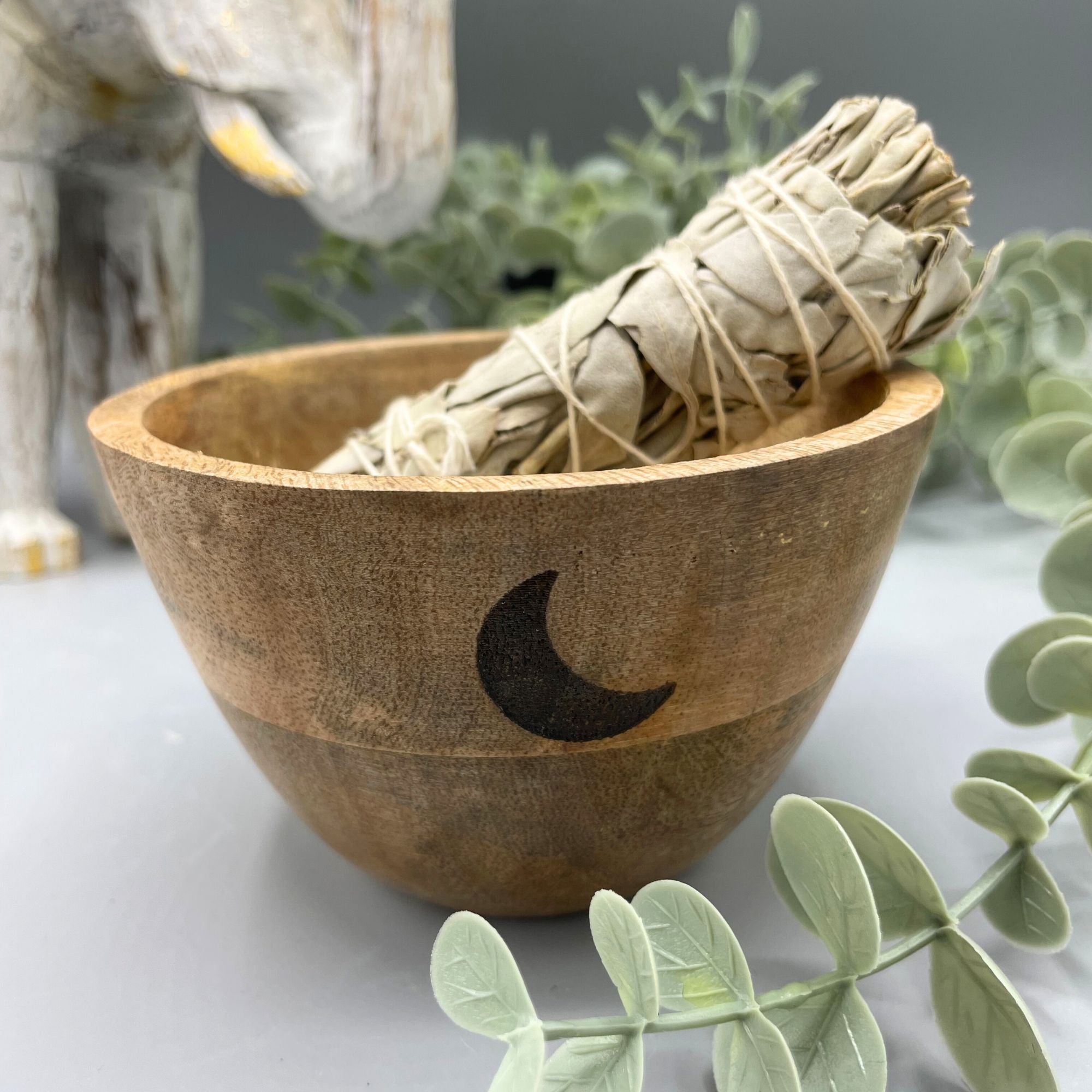 SMALL CRESCENT MOON WOODEN SMUDGE + RITUAL BOWL