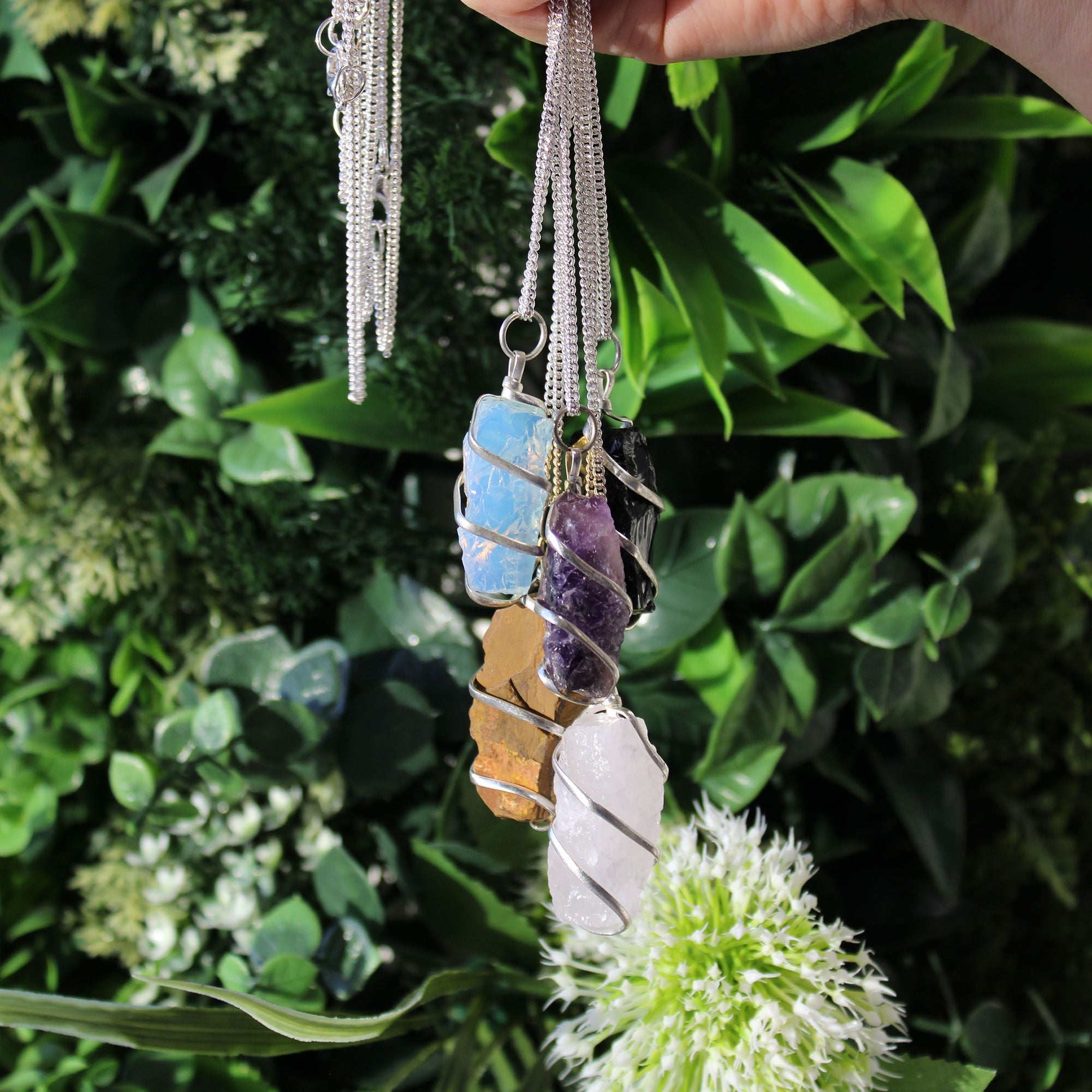 RAW OPALITE WRAPPED CRYSTAL PENDANT NECKLACE