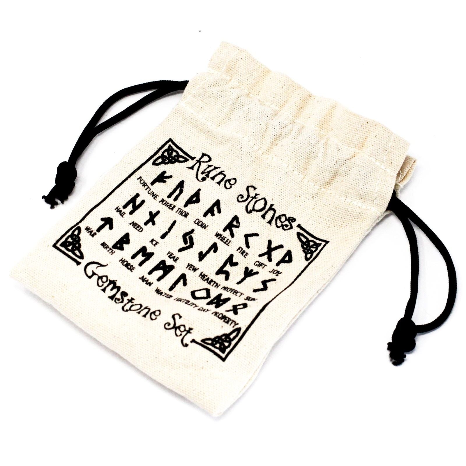 BLACK AGATE RUNE STONE SET IN POUCH