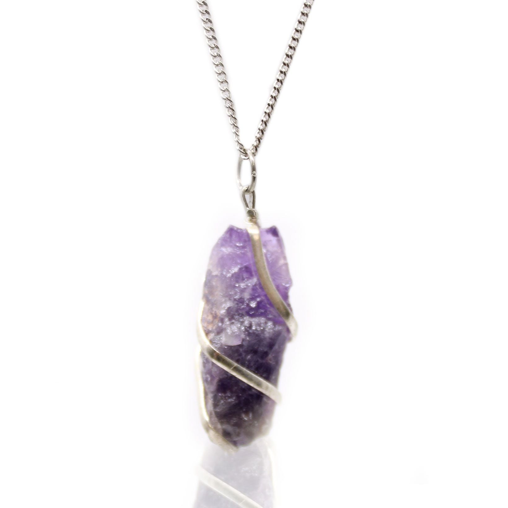 RAW AMETHYST WRAPPED CRYSTAL PENDANT NECKLACE
