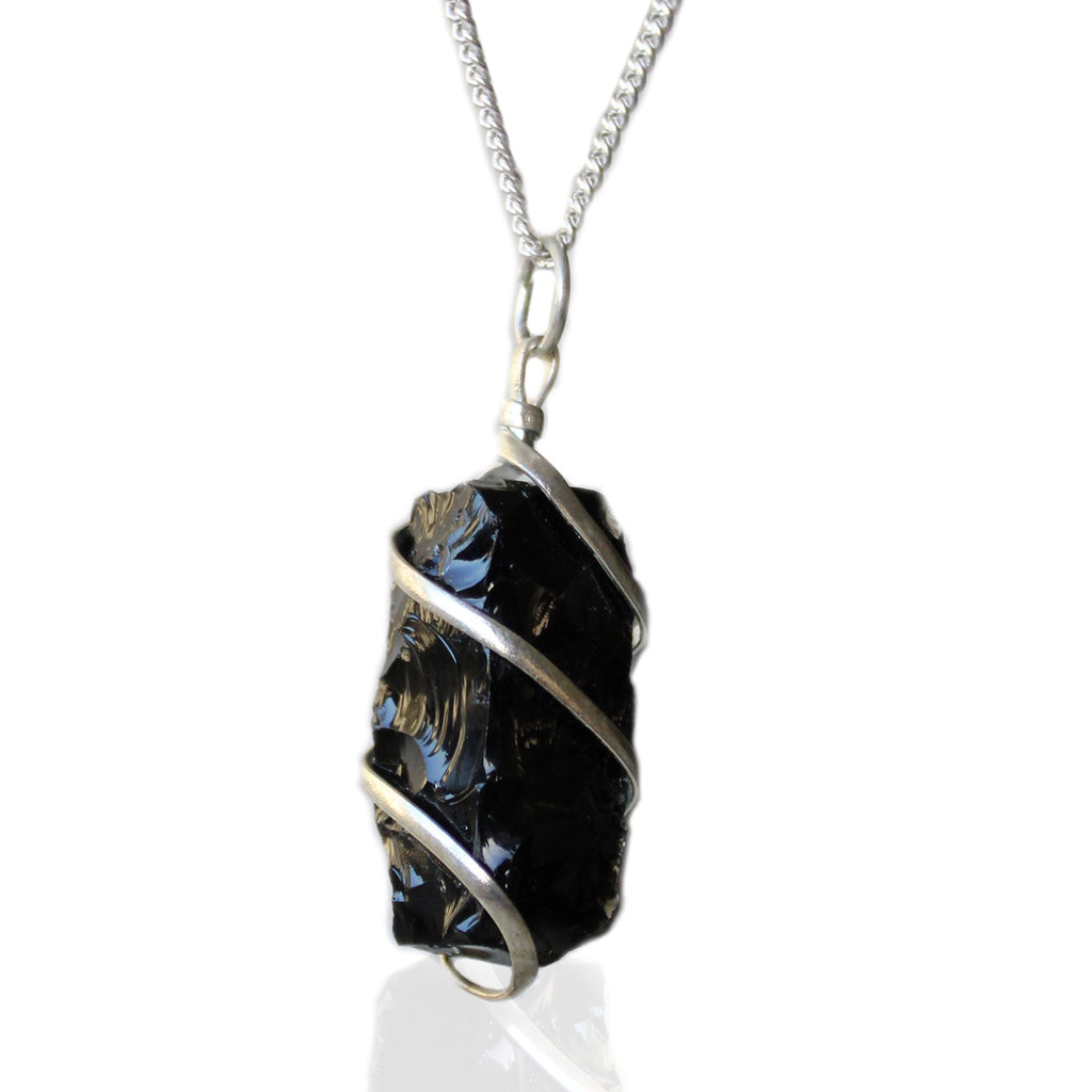 RAW BLACK ONYX WRAPPED CRYSTAL PENDANT NECKLACE