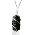 RAW BLACK ONYX WRAPPED CRYSTAL PENDANT NECKLACE