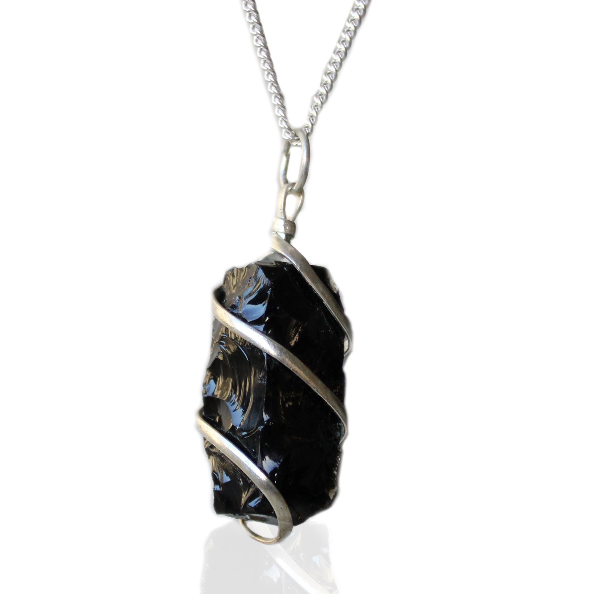 RAW BLACK ONYX WRAPPED CRYSTAL PENDANT NECKLACE
