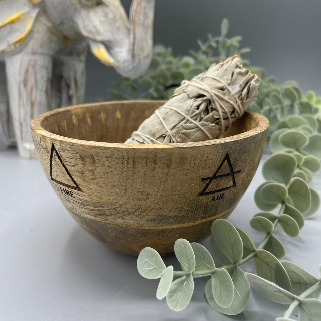 SMALL FOUR ELEMENTS WOODEN SMUDGE + RITUAL BOWL