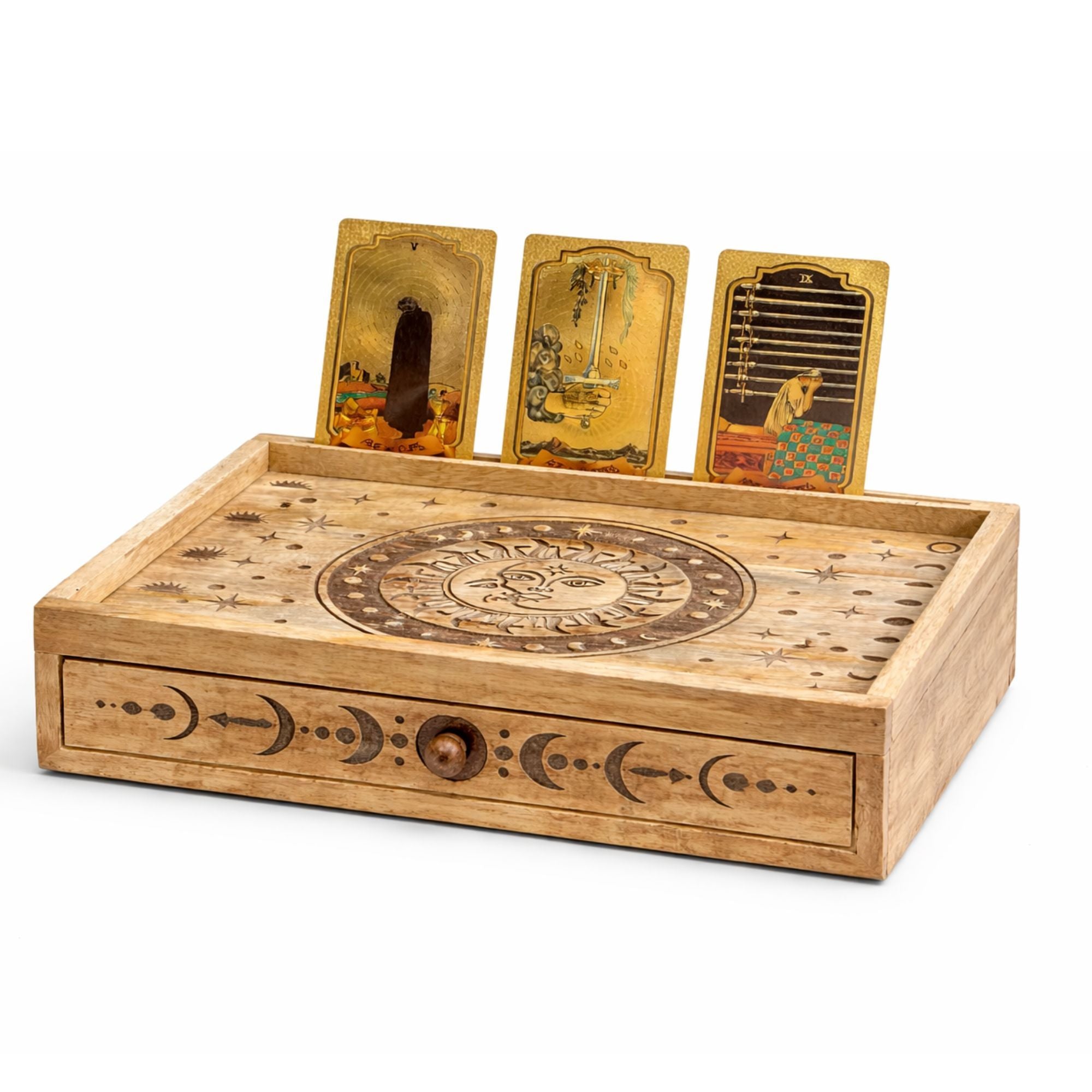 SUN + MOON CARVED TAROT BOX + DRAWER