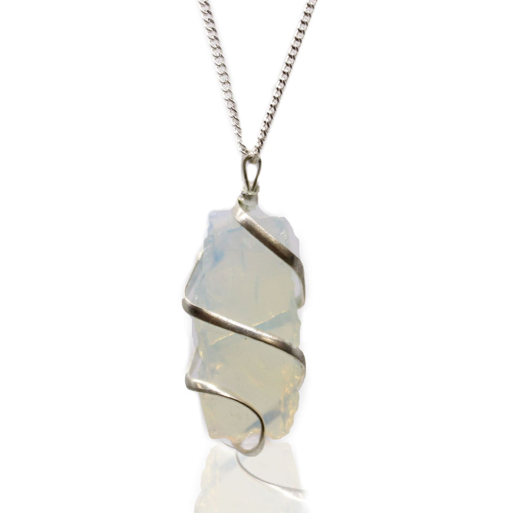 RAW OPALITE WRAPPED CRYSTAL PENDANT NECKLACE