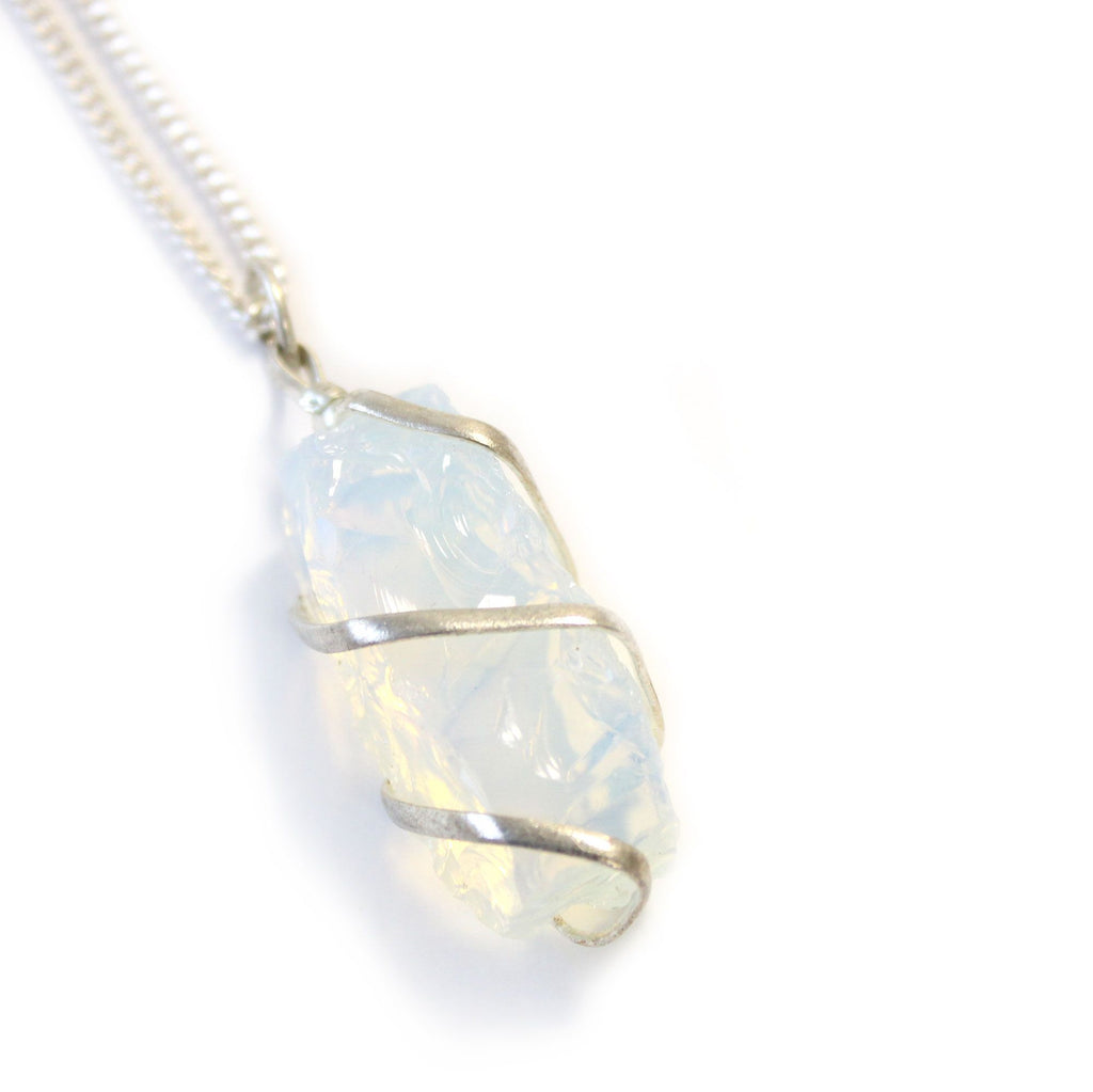 RAW OPALITE WRAPPED CRYSTAL PENDANT NECKLACE